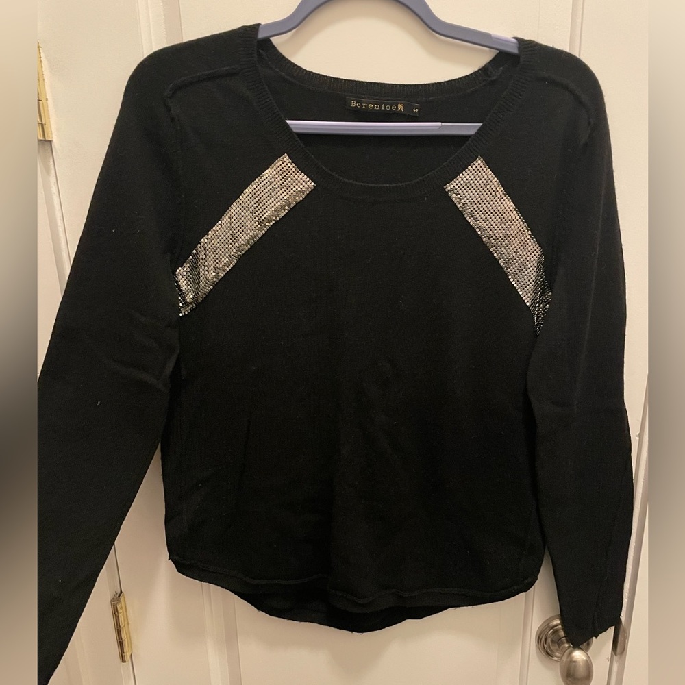 Berenice Wool/Cashmere Blend Black Sweater with Silver Accents Size Small